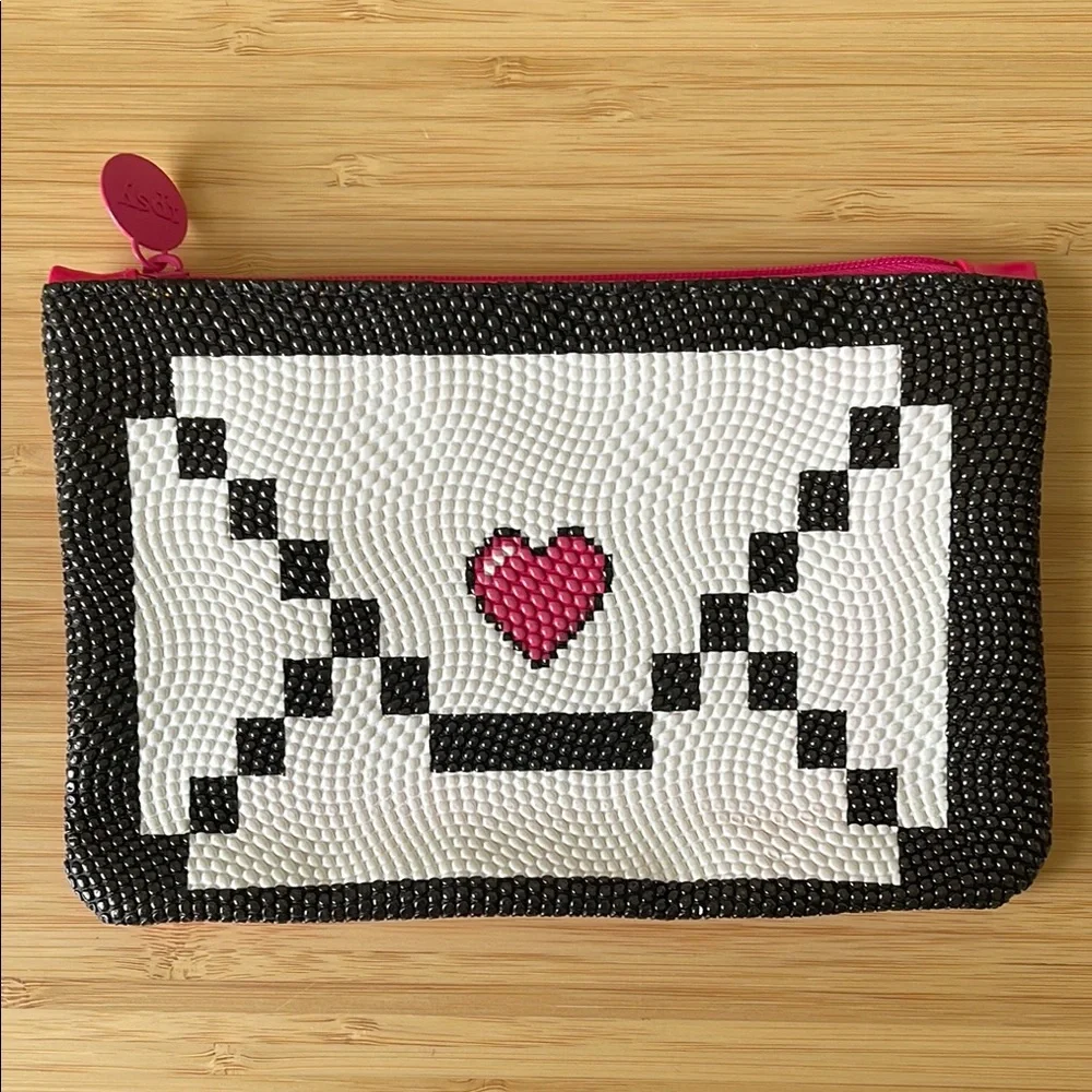 Ipsy Bag - Beaded Pixel Envelope with Heart Pouch
